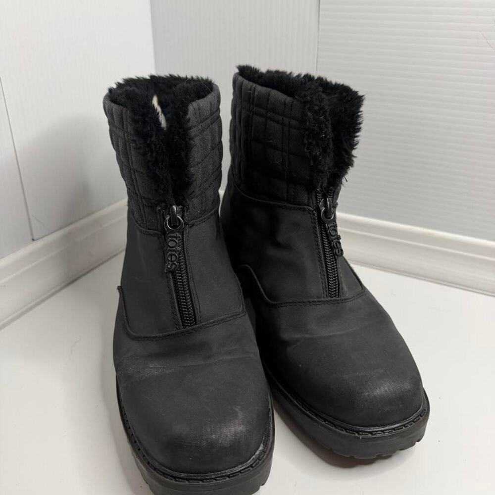 Totes Women's Black Faux Fur Lined Winter Ankle Boots Size 7 Zip Up